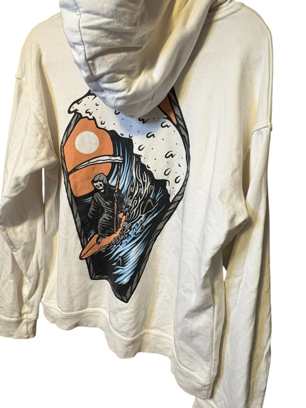 Call Your Mother Grim Reaper Surf Graphic Hoodie Unisex Large Cream